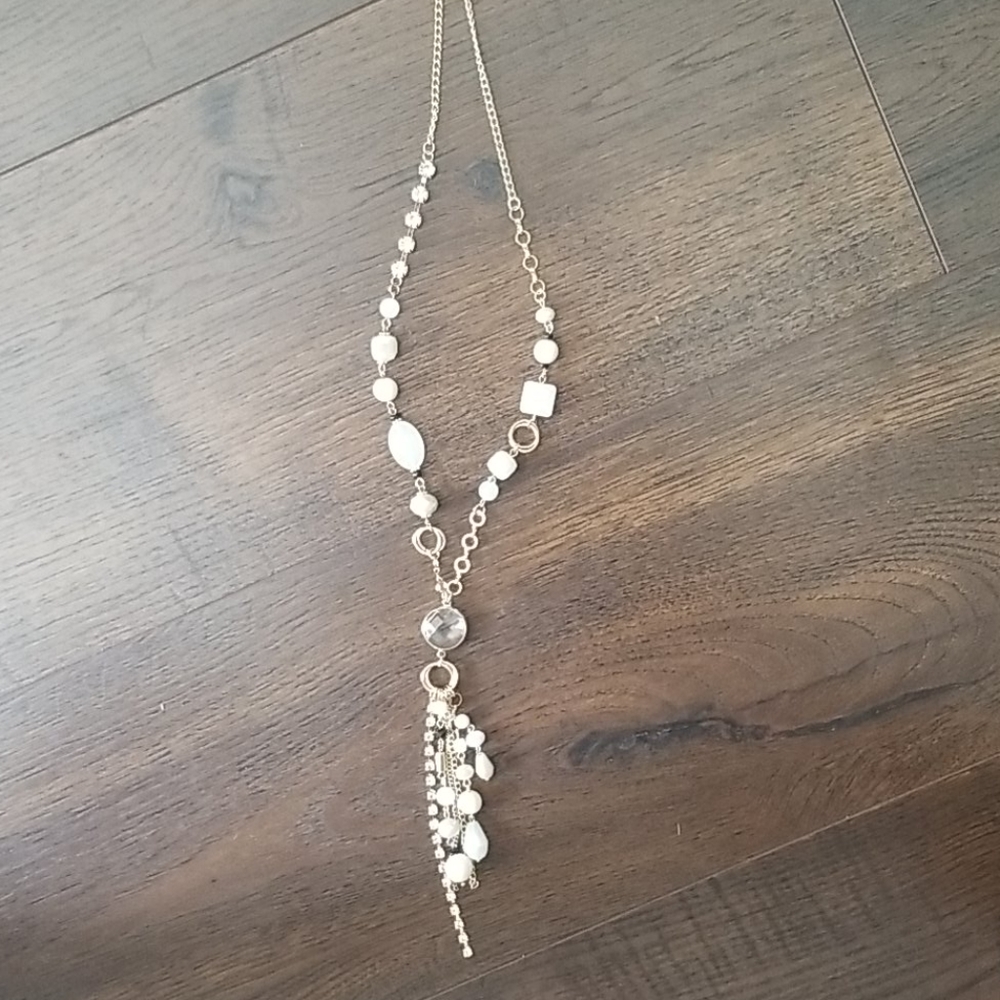 NWT gold tone necklace with white adornments